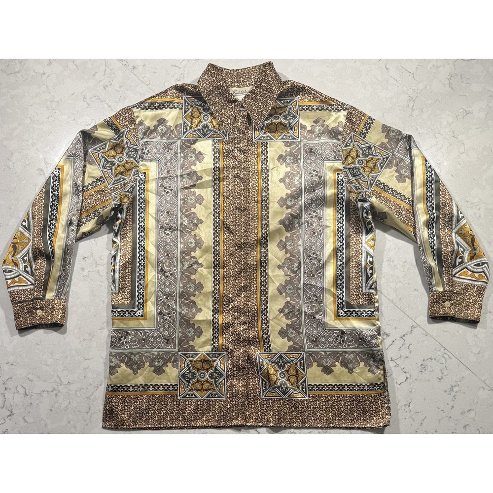VTG 90s Fred David Shirt Blouse Womens 14 Gold Geometric Baroque Mob Wife Luxury
